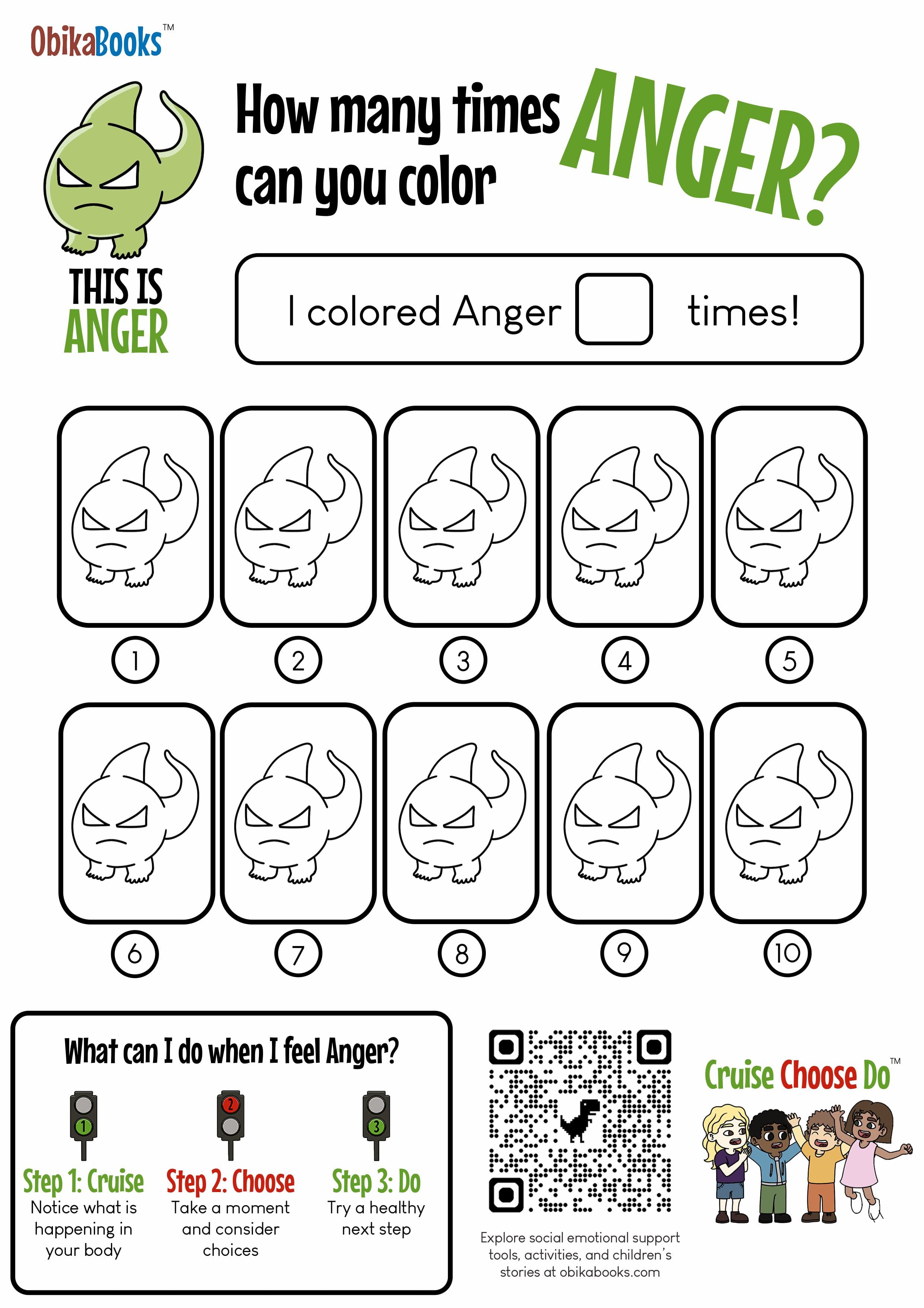 Preview of the Meet Anger coloring page, with the Anger character outlined for coloring.